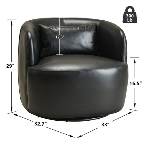 Ashlie Leather Swivel Barrel Chair - Black Accent Swivel Chair | Swivel Chairs for Living Rooms | Kinwell Furniture | Top Swivel Chairs